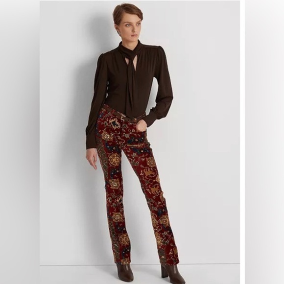 LAUREN RALPH LAUREN tapestry Printed Velvet High-Rise Boot Pants size 8 new - Picture 2 of 7